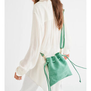 FREE PEOPLE Bag Billie Suede Crossbody Sling Drawstring Adjustable Green